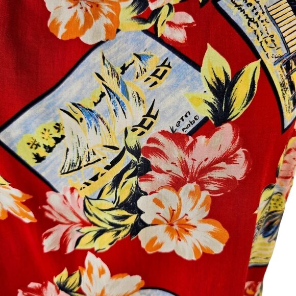 70s Villager Liz Claiborn Hawaiian Shift Dress Rayon Sleeveless Womens M Red - Picture 6 of 9